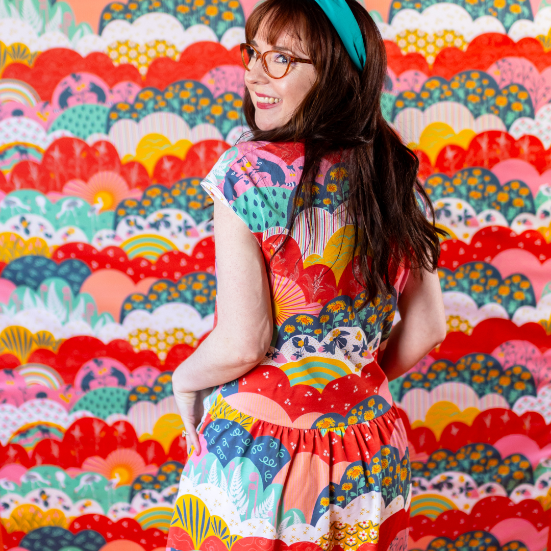 Knit Midi Dress in Mint & Strawberry Meadow Blue Platypus Clothing