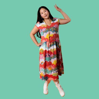 Knit Midi Dress in Mint & Strawberry Meadow Blue Platypus Clothing