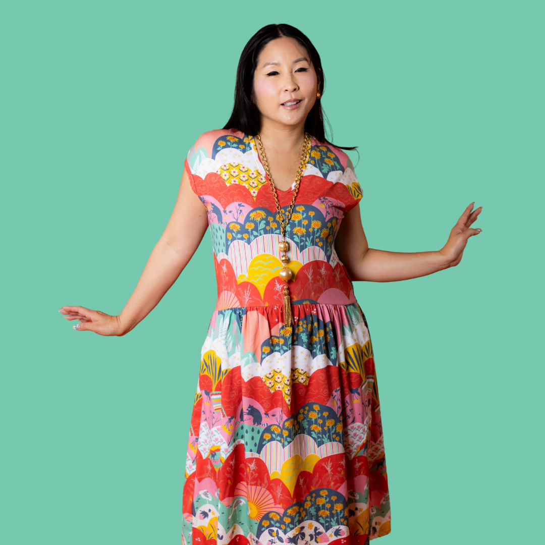 Knit Midi Dress in Mint & Strawberry Meadow Blue Platypus Clothing