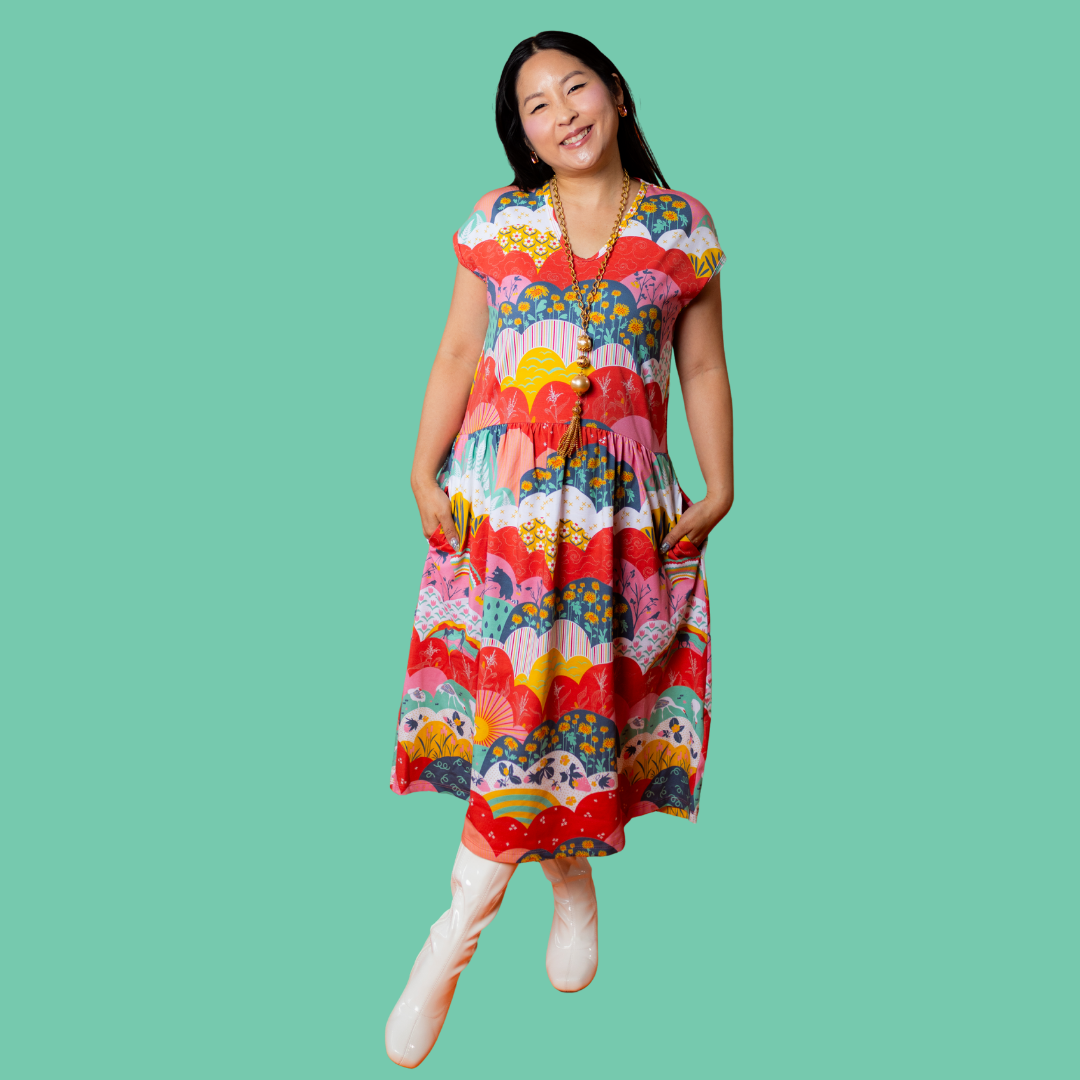Knit Midi Dress in Mint & Strawberry Meadow Blue Platypus Clothing