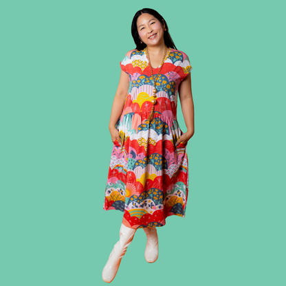 Knit Midi Dress in Mint & Strawberry Meadow Blue Platypus Clothing