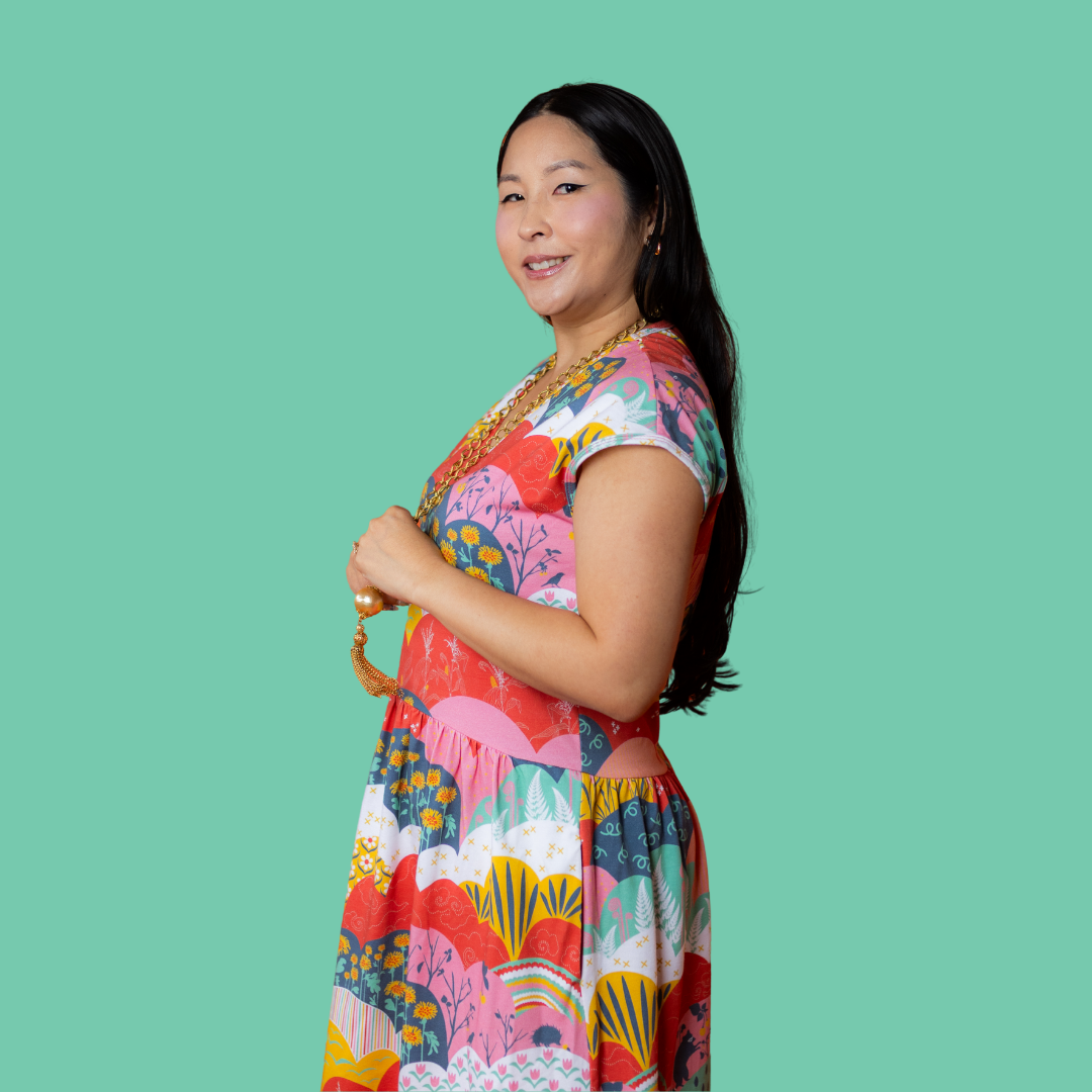 Knit Midi Dress in Mint & Strawberry Meadow Blue Platypus Clothing