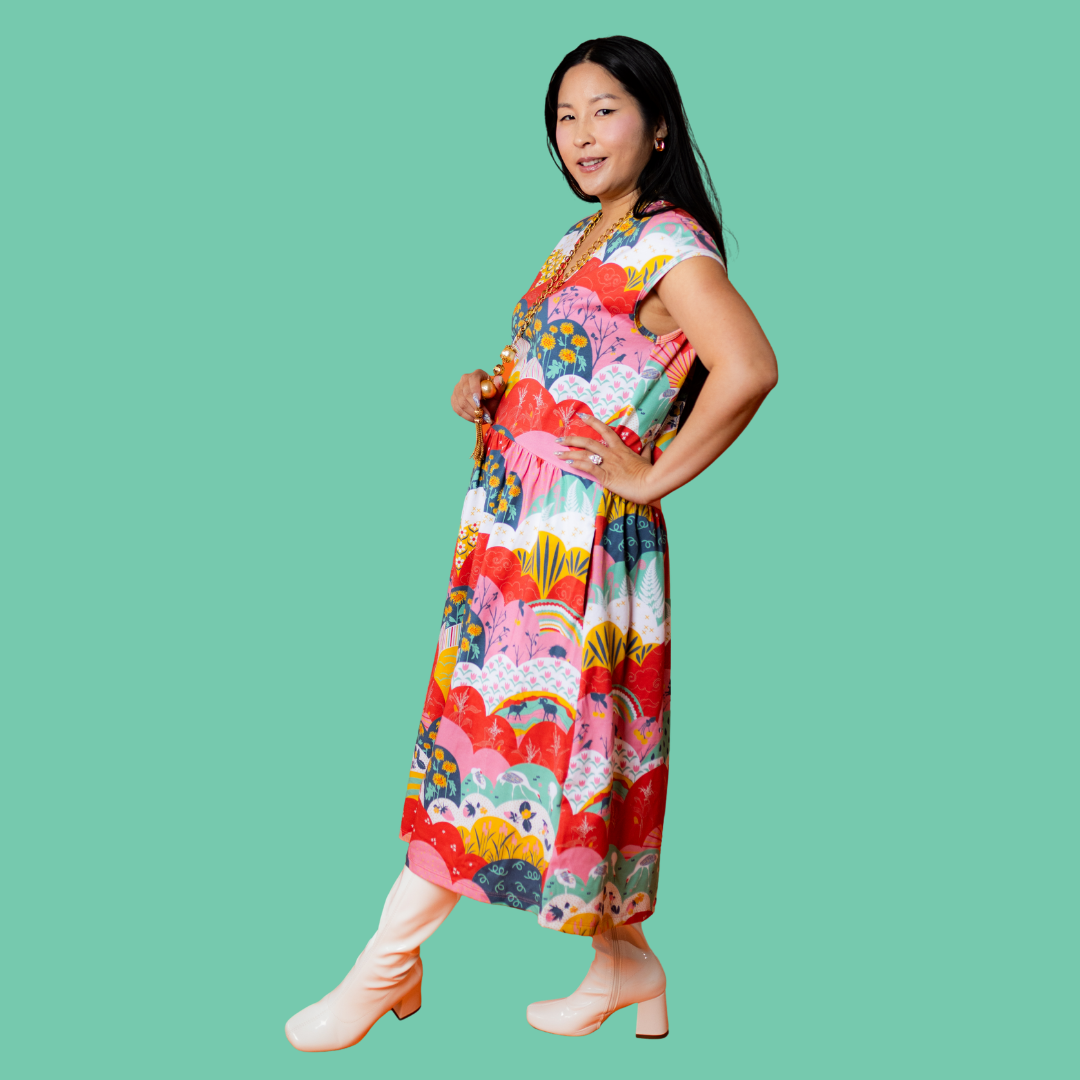 Knit Midi Dress in Mint & Strawberry Meadow Blue Platypus Clothing