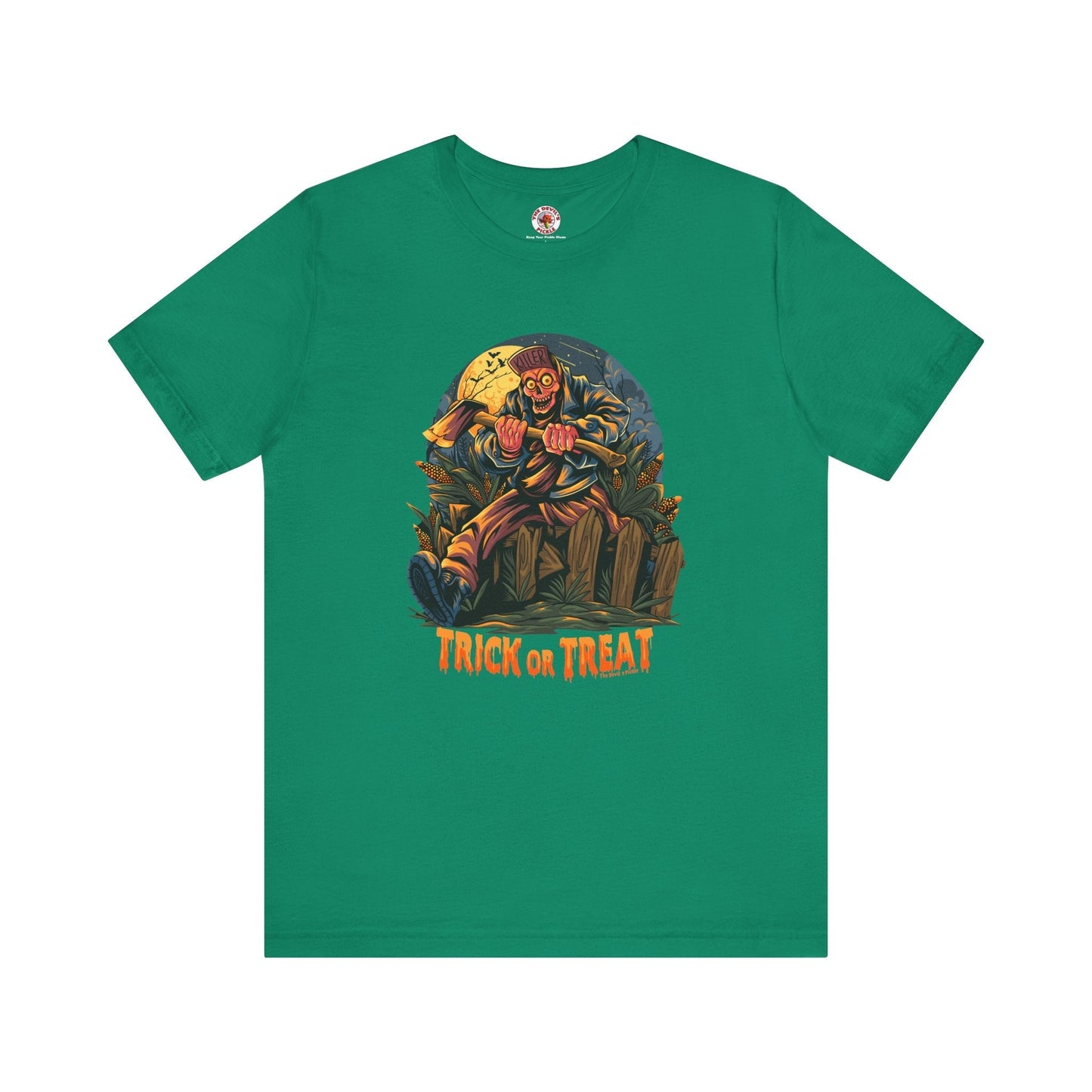 Axe Wielding Zombie Trick or Treat T-Shirt The Devil's Pickle