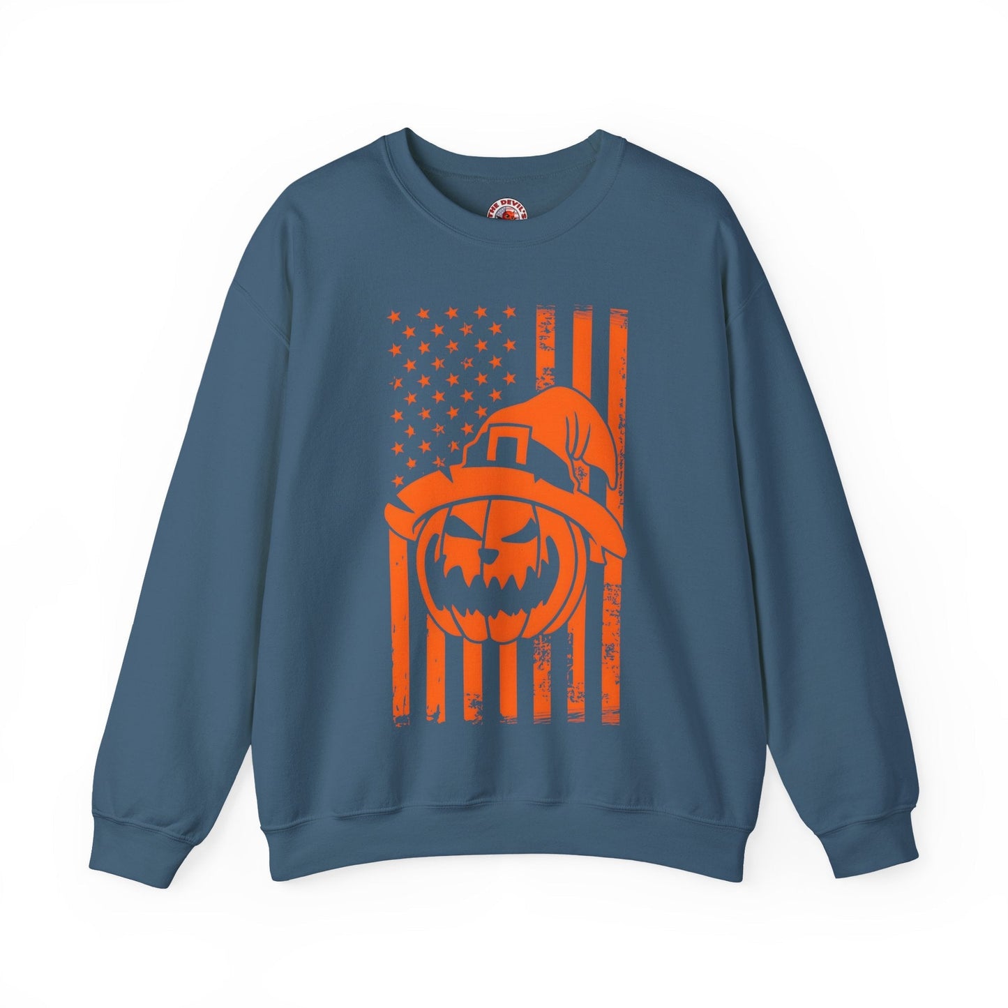 Pumpkin American Flag Crewneck Sweatshirt The Devil's Pickle
