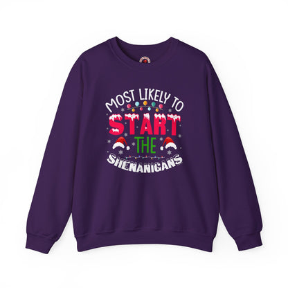 Most Likely To Start The Shenanigans Crewneck Sweatshirt The Devil's Pickle