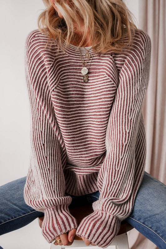 Stripe Ribbed Knit Boat Neck Sweater Shop Style & More | Fresh Looks, Everyday Deals & Free Shipping