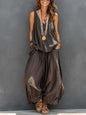 Women’s Cotton Linen Sleeveless Tank Top and Wide-Leg Pants Set FitiqueFit