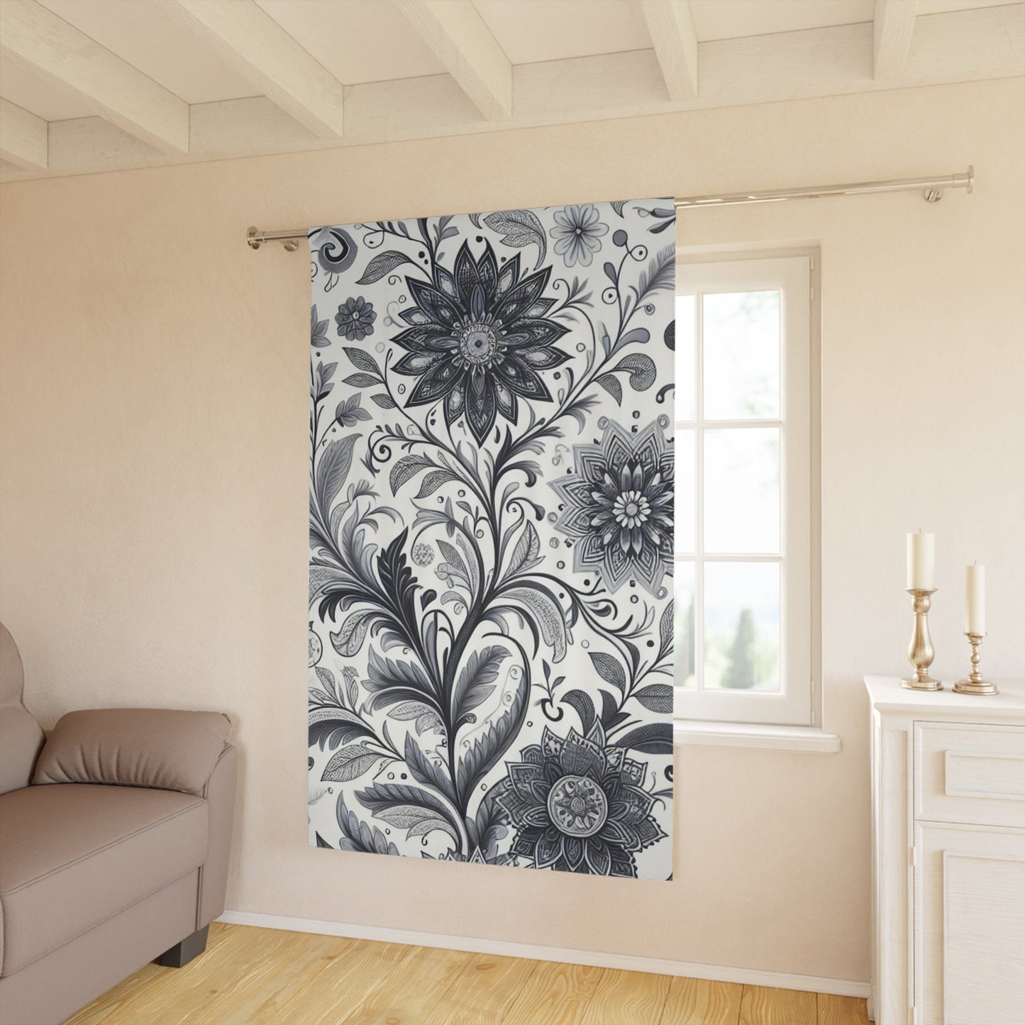Elegant Floral Window Curtain, Home Decor, Black and White Floral Drapes, Living Room Curtains, Bedroom Window Treatment Grayceful LLC
