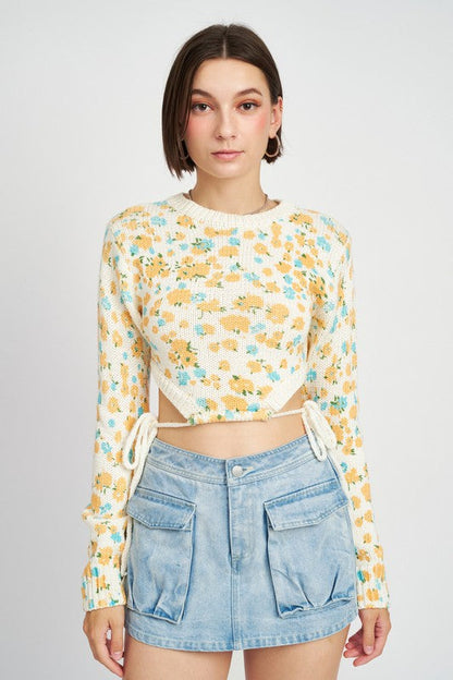 PRINTED SWEATER TOP WITH SIDE DRAWSTRINGS Shop Style & More | Fresh Looks, Everyday Deals & Free Shipping