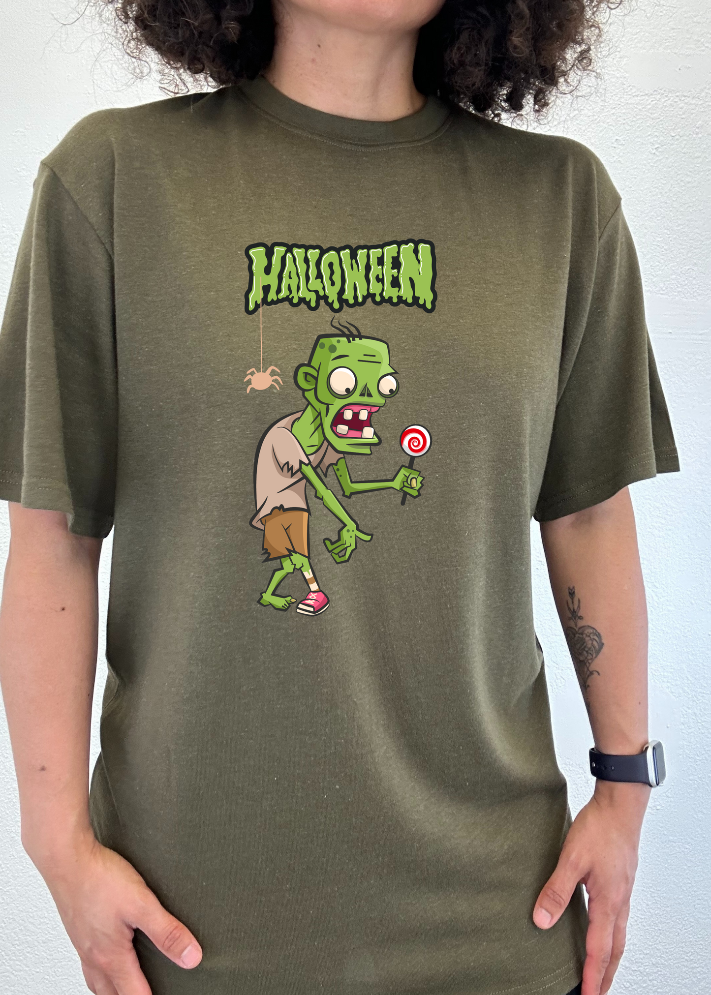 Halloween Green Monster Unisex Bamboo Viscose/Organic Cotton Short Sleeve Graphic T-Shirt Spun Bamboo