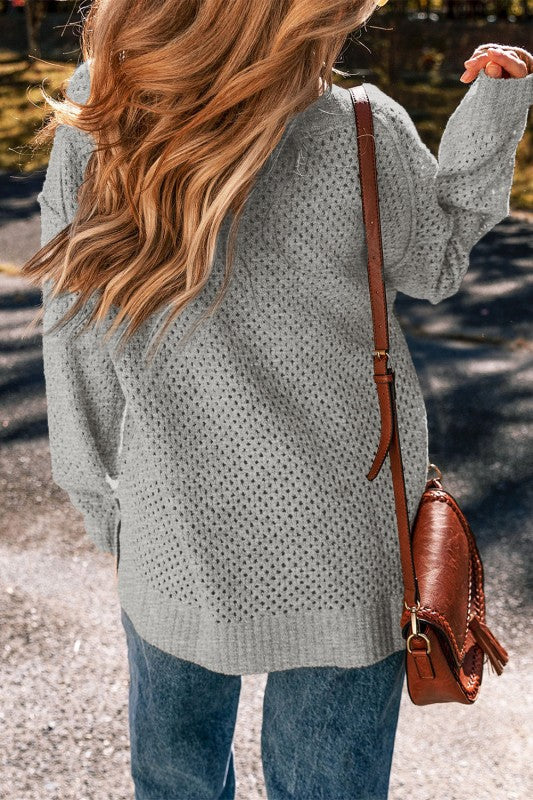 Solid Eyelet V-Neck Drop Shoulder Sweater Shop Style & More | Fresh Looks, Everyday Deals & Free Shipping