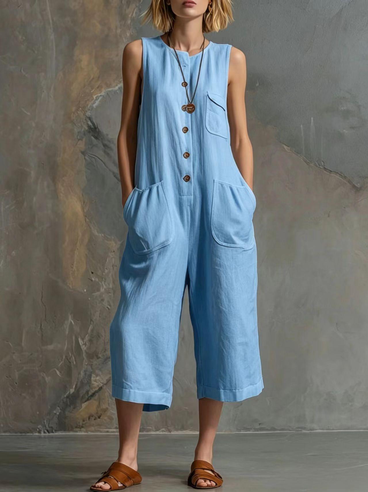 Women's Retro Sleeveless Wide-Leg Cropped Jumpsuit FitiqueFit