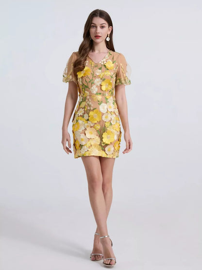 Floral Puff Sleeve Mini Dress New Era Fashion LLc