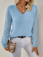 Loose Hollow Knitted Sweater Long-sleeved Pullover V-neck Top Women's Clothing Grayceful LLC