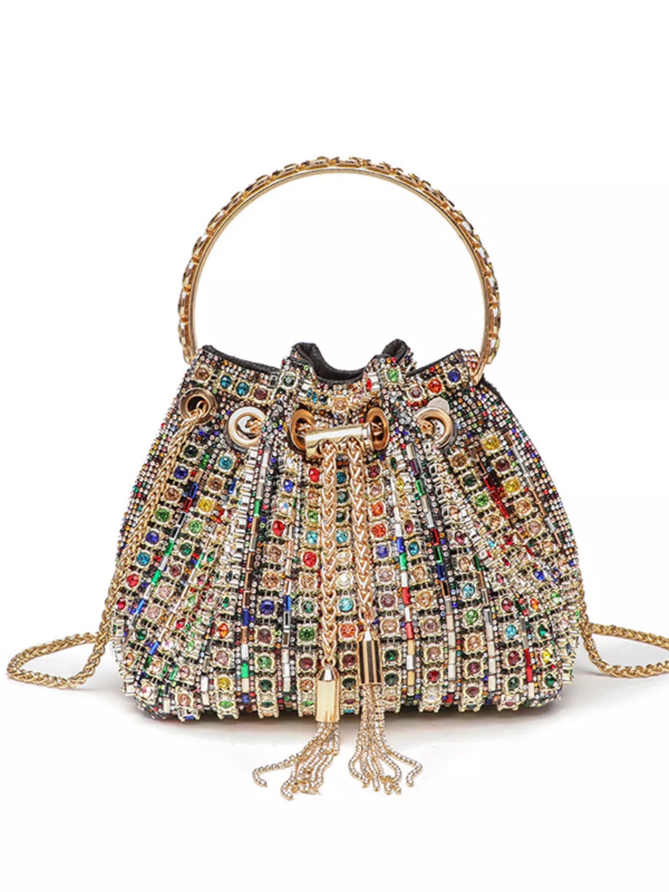 Rhinestone Embellished Bucket Crossbody Bag New Era Fashion LLc