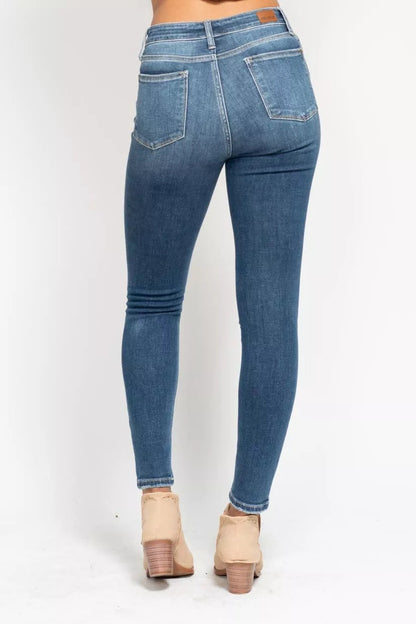Judy Blue Full Size High Rise Button Fly Skinny Jeans Plus Size Garden Naked Curves