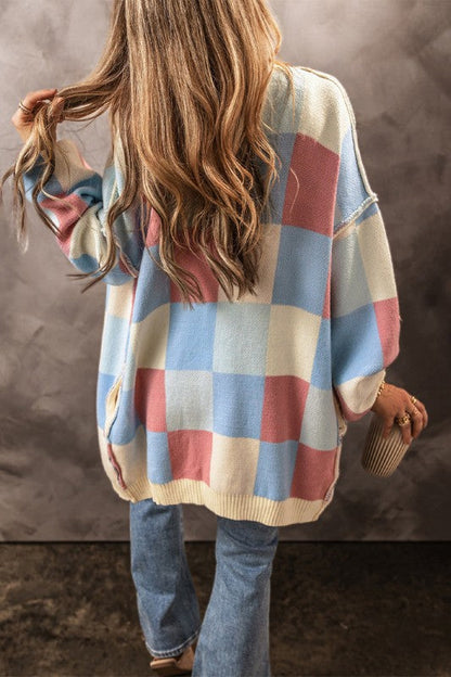 Checkered Drop Shoulder Seam Open Front Cardigan Shop Style & More | Fresh Looks, Everyday Deals & Free Shipping