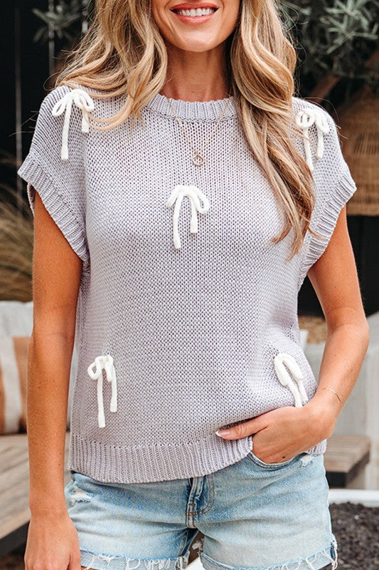 Solid Bow Applique Cap Sleeve Sweater Shop Style & More | Fresh Looks, Everyday Deals & Free Shipping