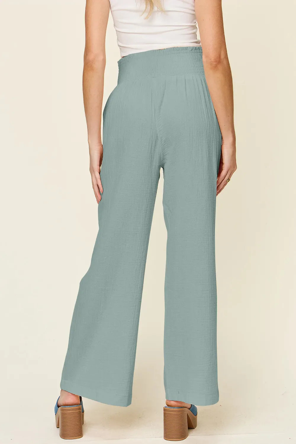 Double Take Full Size Texture Smocked Waist Wide Leg Pants New Era Fashion LLc