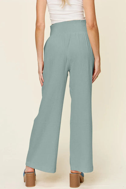 Double Take Full Size Texture Smocked Waist Wide Leg Pants New Era Fashion LLc