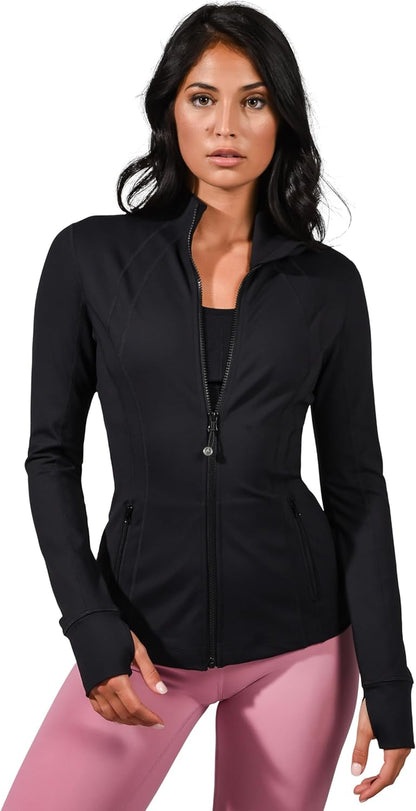 Full Zip Running Track Jacket Lightweight Athletic Slim Fit Jacket with Thumbholes