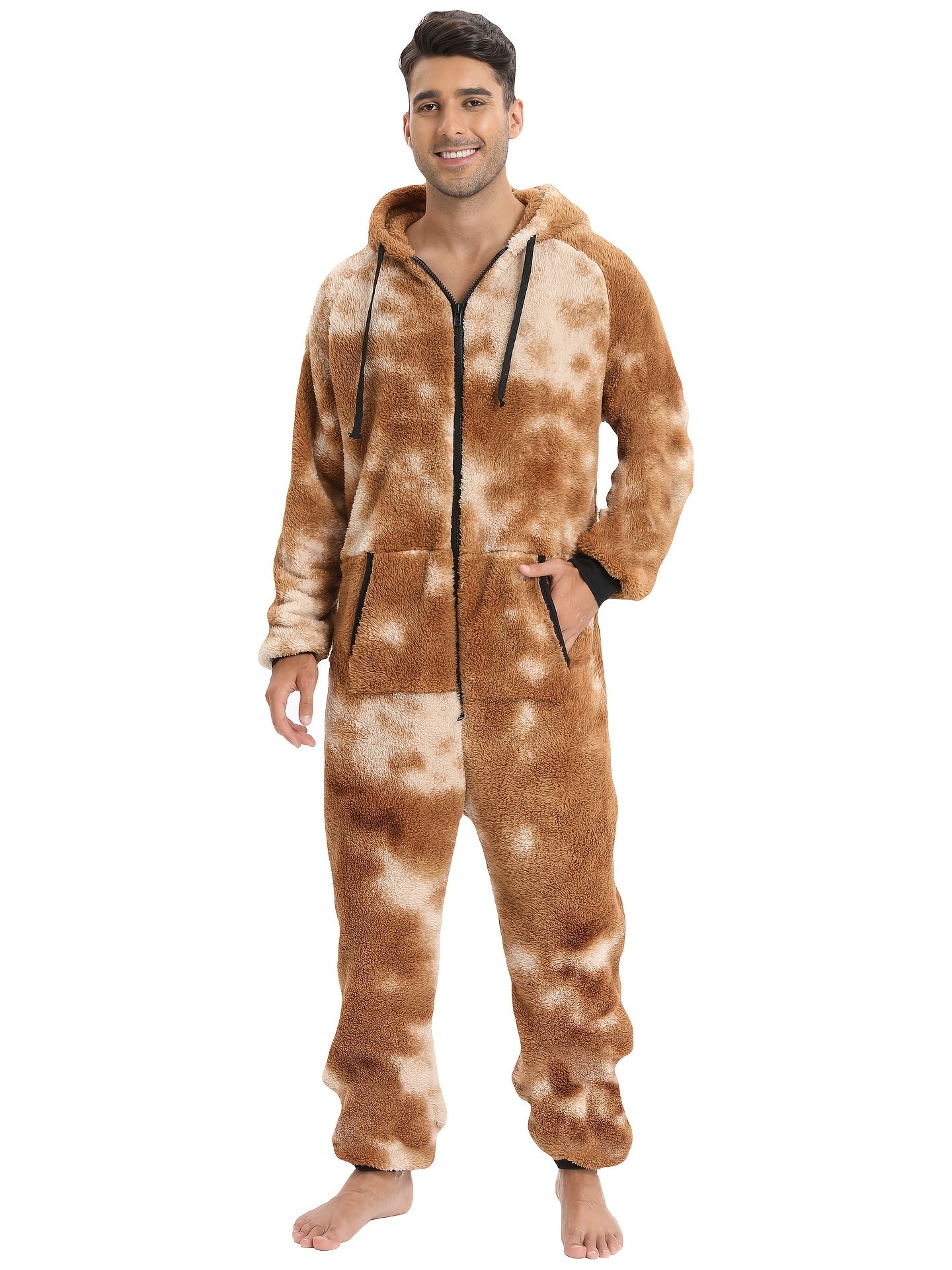 Men'S Heavy-Duty Full-Zip Hooded Onesie - Long Sleeve Winter Sleepwear with Drawstring Hood, Loose Fit Onesie for Cold Weather, Christmas Costume & Everyday Indoor/Outdoor Use - Easy Zipper Closure, Indoor Loungewear, Plush, NovaCart