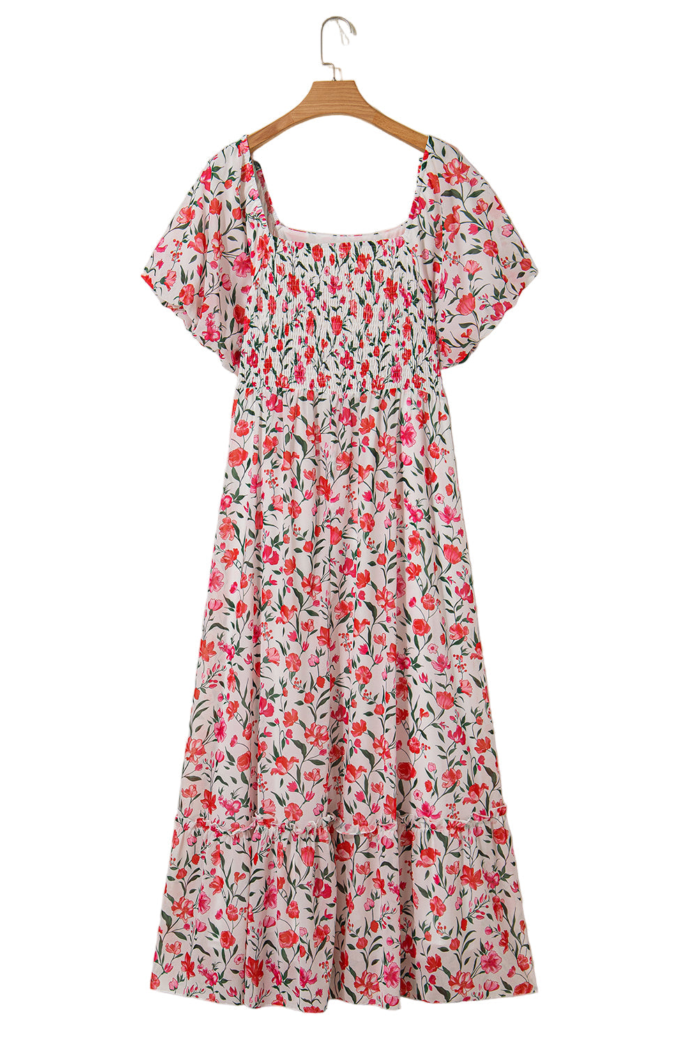 Pink Plus Size Floral Square Neck Puff Sleeve Ruffle Maxi Dress Garden Naked Curves