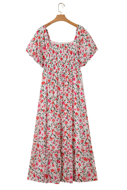 Pink Plus Size Floral Square Neck Puff Sleeve Ruffle Maxi Dress Garden Naked Curves