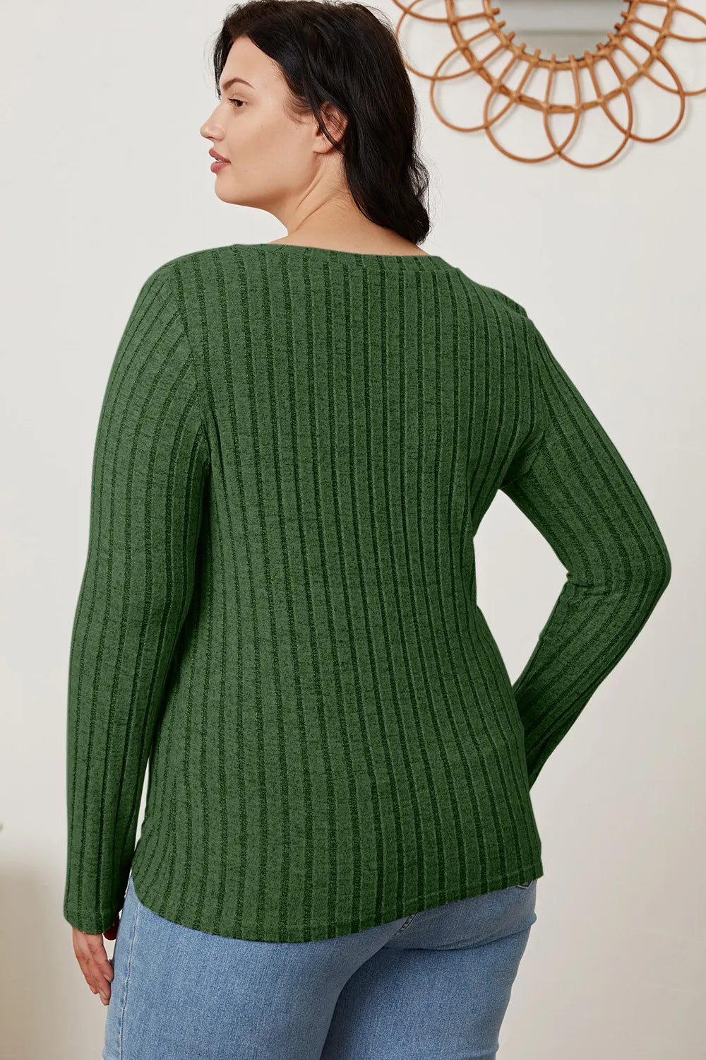 Basic Bae Full Size Ribbed V-Neck Long Sleeve T-Shirt New Era Fashion LLc