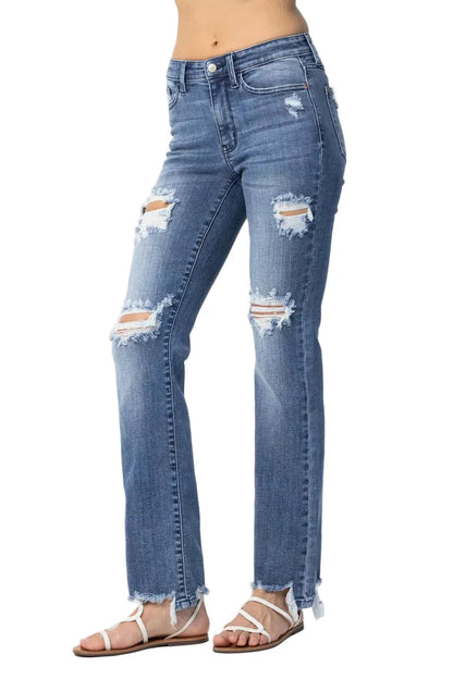 Judy Blue Full Size Mid Rise Destroy Straight Jeans Plus Size Garden Naked Curves