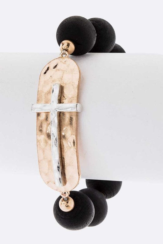 2 Tone Cross Charm Stretch Bracelet Shop Style & More | Fresh Looks, Everyday Deals & Free Shipping