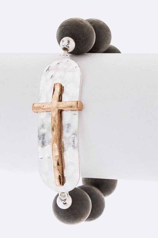 2 Tone Cross Charm Stretch Bracelet Shop Style & More | Fresh Looks, Everyday Deals & Free Shipping