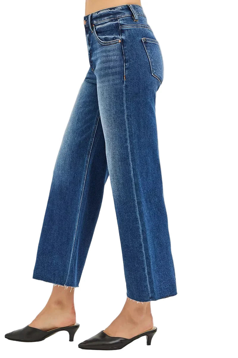 RISEN Full Size Mid Rise Crop Wide Raw Cut Hem Jeans Plus Size Garden Naked Curves