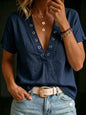 Women's V-Neck Short-Sleeve Loose-Fit Linen Shirt FitiqueFit