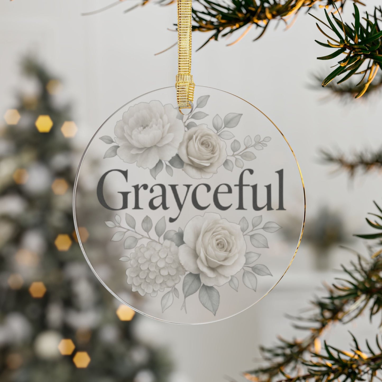 Grayceful Floral Acrylic Ornaments, Personalized Holiday Decorations, Elegant Gifts, Keepsake, Wedding Favors, Home Decor Grayceful LLC