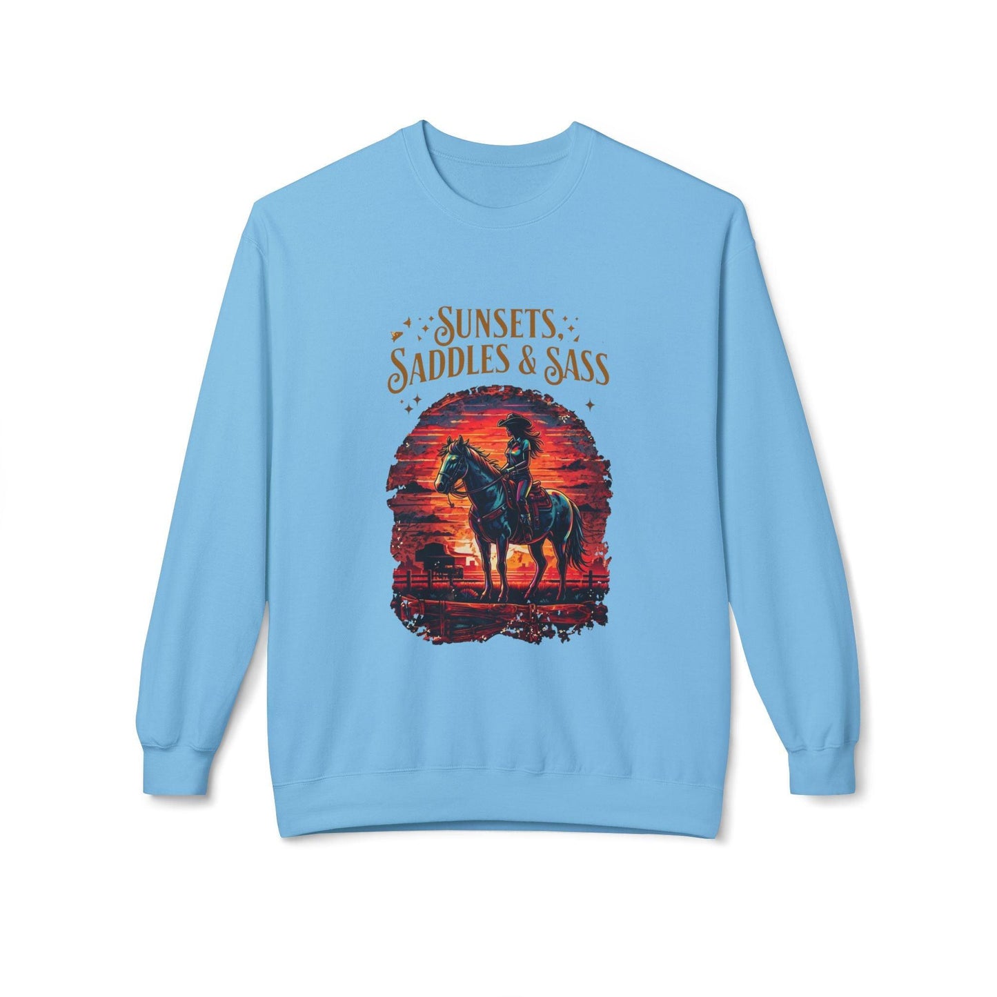 Sunsets Saddles and Sass Softstyle Fleece Crewneck Sweatshirt Country in My Heart