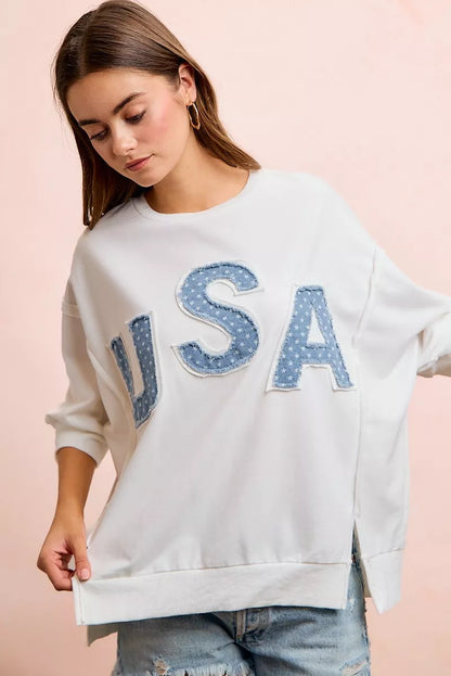 BiBi 4th Of July Usa Letter Patchwork French Terry Top New Era Fashion LLc