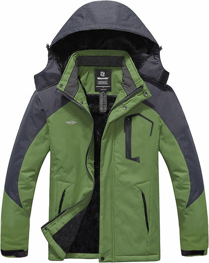 Men'S Mountain Waterproof Ski Jacket Windproof Rain Jacket Winter Warm Hooded Coat