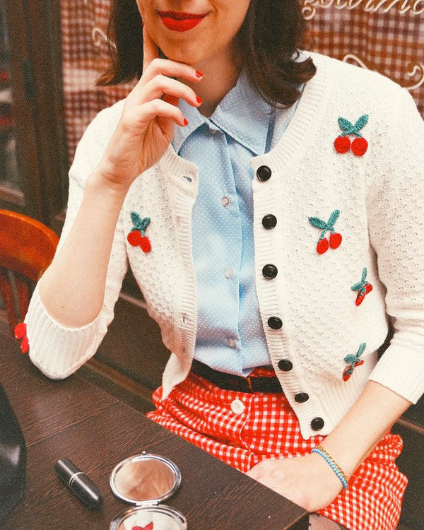 Cherry Crochet Pom Pom Cropped Cardigan Sweater Shop Style & More | Fresh Looks, Everyday Deals & Free Shipping