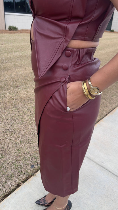 Vegan Leather Vest & Skirt Set