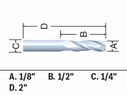 BOSCH 85908MC 1/8 In. x 1/2 In. Solid Carbide Double-Flute Upcut Spiral Router Bit VM Hardware