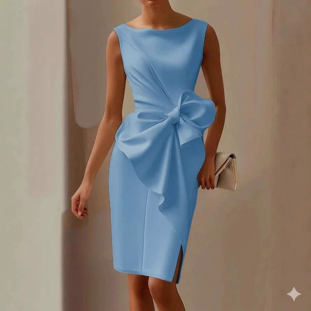 Women's Bow-Knot Sleeveless Midi Dress – High Waist A-Line FitiqueFit