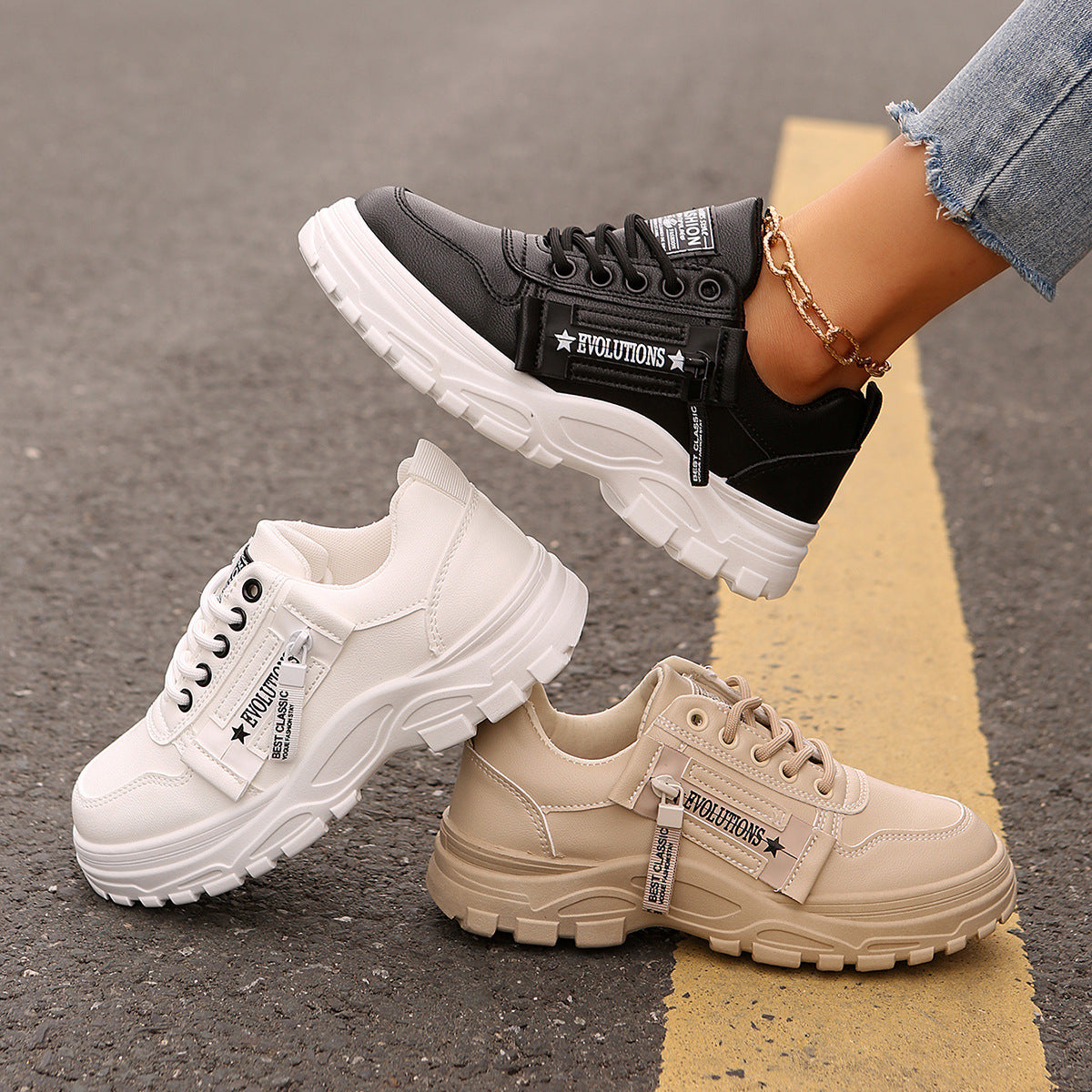 Women’s Lace‑Up Side‑Zipper Sports Sneakers FitiqueFit