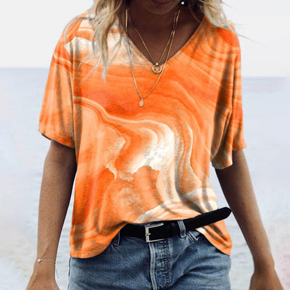 Women's Spring Glitzy V-Neck Short Sleeved Marble Print Top Country in My Heart