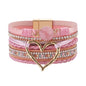 [Bohemian Heart Stone Bracelet] Bohemian Multi-Layer PU Leather Bracelet with Magnetic Clasp | Exaggerated Heart Stone Accent, Wide Cuff Statement Piece for Festival & Everyday, Style Layered Bangle - Year-Round Wear NovaCart