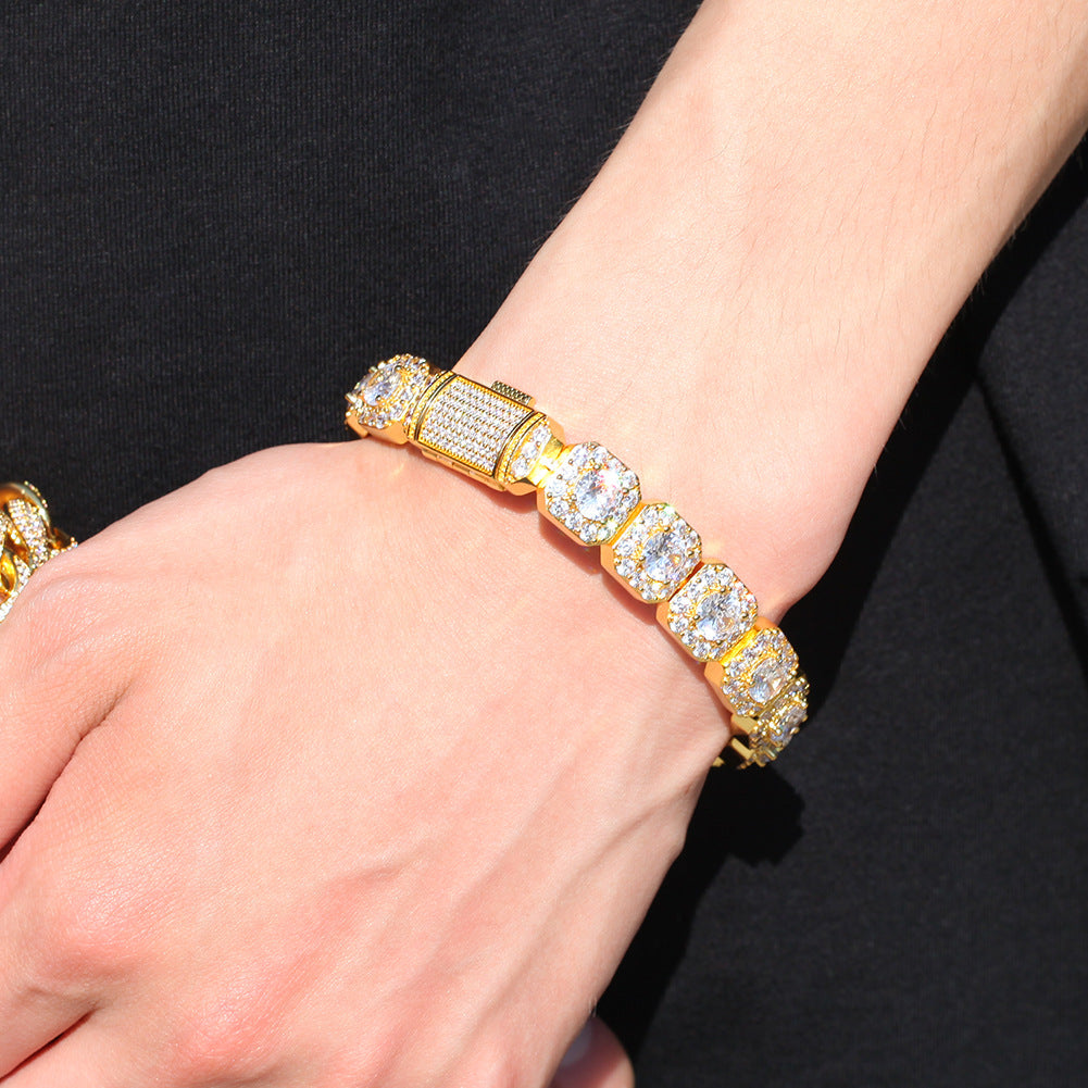 Hip-hop micro-inlaid zircon 12.5mm rock candy bracelet