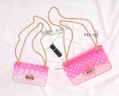 Ins super fire transparent mini bag female summer new jelly chain bag gradient wild Messenger bag See size chart under “more details” The Fashion Celestial