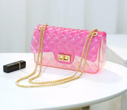 Ins super fire transparent mini bag female summer new jelly chain bag gradient wild Messenger bag See size chart under “more details” The Fashion Celestial