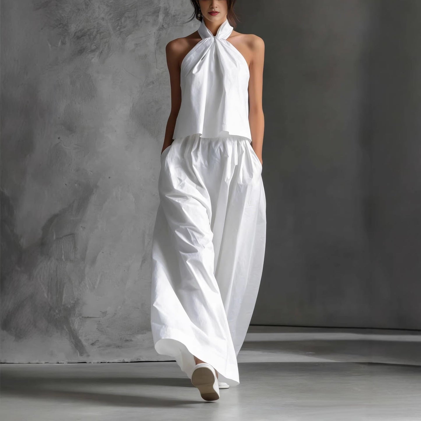 Loose-Fitting Sleeveless Top and Wide-Leg Pants Two-Piece Set. FitiqueFit